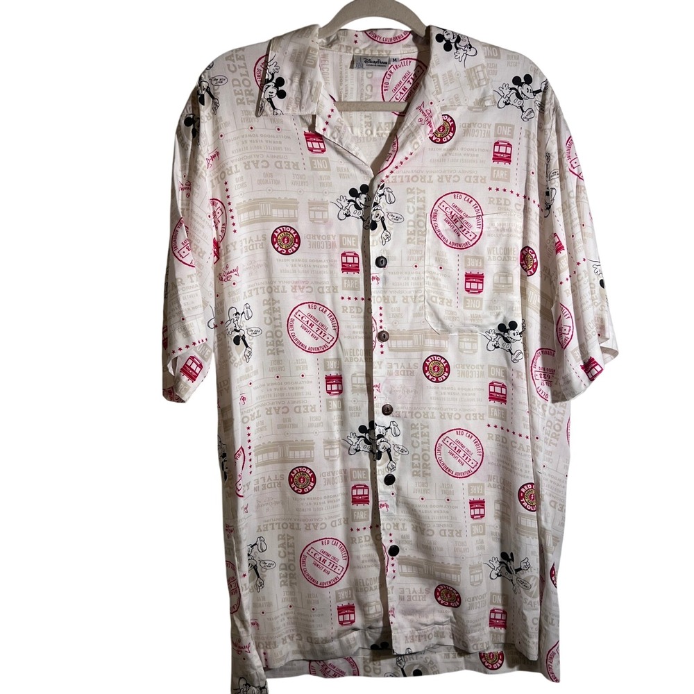 Disney Parks Authentic Original Mickey Mouse Red Car Trolley Shirt Mens Size Med